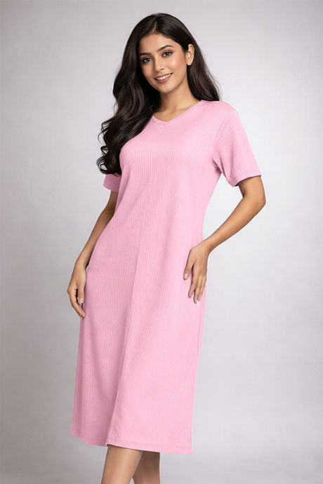 Zivame 2 Mile Fashion Knit Cotton Loungewear Dress - Cameo Pink — image 5
